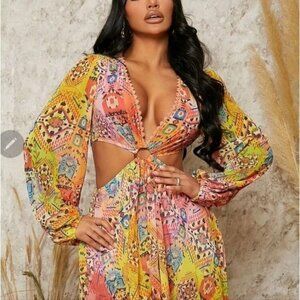 MULTICOLOR TRIBAL PRINT BOHO DRESS